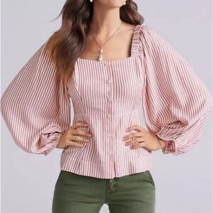 CAbi Carnival Stripe Bishop Long Sleeve Rayon
Lightweight Blouse Size Medium